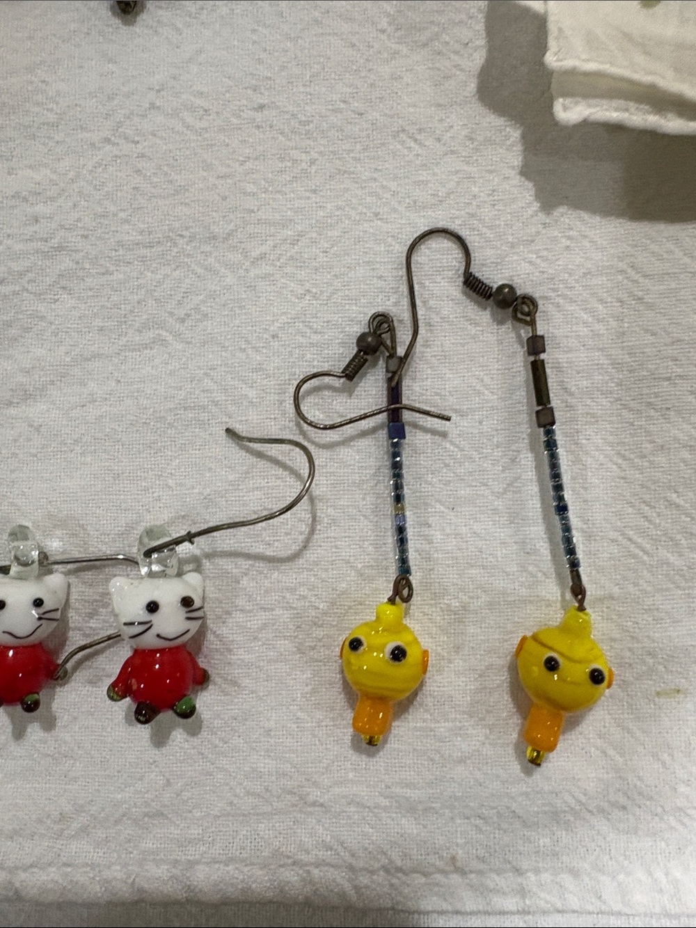 Cute Glass Yellow Duck  Dangle Earrings and Red Mouse Earrings